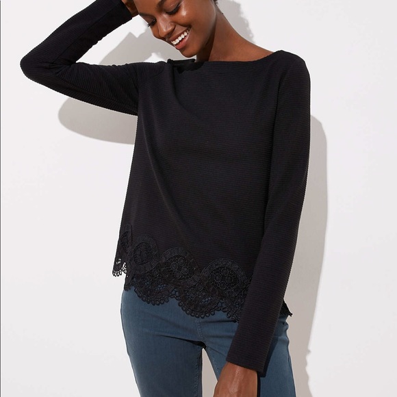 LOFT Tops - LOFT Lace Trim Boatneck Tee
